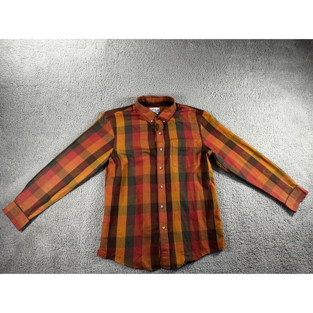 John Blair Shirt Men Medium Plaid Button Up Long‎ Sleeve